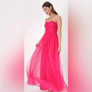 [New with tag]Lulus Born to Sparkle Hot Pink Glitter Strapless Maxi Dress Medium